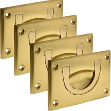 4 x FLUSH PULL DOOR HANDLE 90mm Wide SOLID BRASS Drawer Dresser Rectangle LARGE