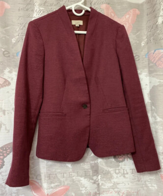 ANN TAYLOR LOFT Women's Classic One Button Burgundy Blazer