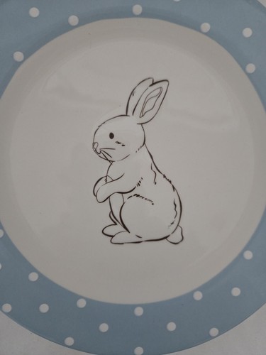 Plato de postre de Pascua Blossoms & Blooms conejito azul lunares vintage - Imagen 2 de 4