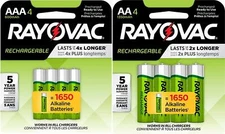 Rayovac Rechargeable 4 AA 1350mAh and 4 AAA 600mAh NiMH Batteries