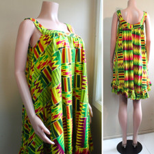 Handmade Mini Tent Dress S Ankara Wax Cotton African Bright Sleeveless Ruffled