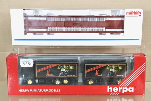 Märklin 4741 DB Rolline Straßen Waggon & Herpa Man Leikeim Lastwagen Belastung - Bild 1 von 5