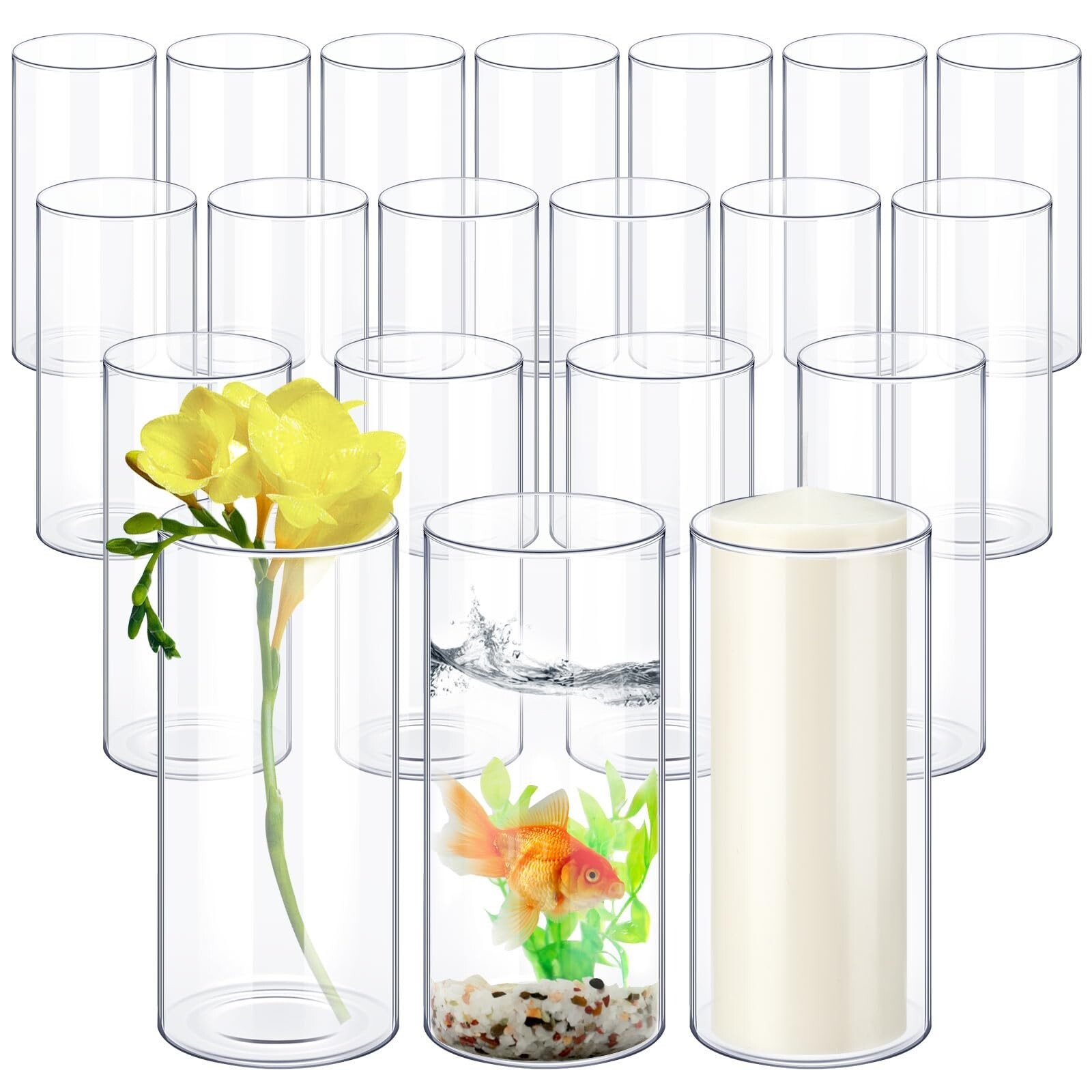 20 Pack Clear Glass Cylinder Vases Table Flowers Vases for Centerpieces Bulk ...