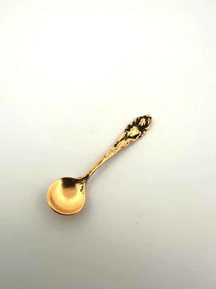 Pequeña cuchara de sal/cuchara de sal enchapada en oro de 18k de plata de ley Foto 3 de 4