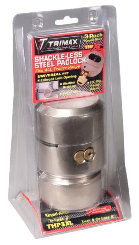 Trimax THP3XL Hockey-Puck Shackle Trailer Door Lock-3 Pack Silver 3 Pack