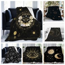 Plush Bedspread Throw Lunch Blanket for Sofa Bedroom Boho Chic Golden Sun Moon