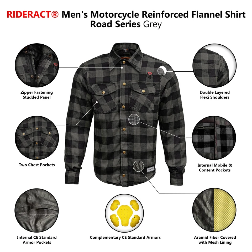 Camisa de franela reforzada con armadura CE RIDERACT® para hombre Foto 4 de 4