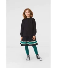 Molo girls black "Carmen" dress with green and white stripes  sz 11-12y