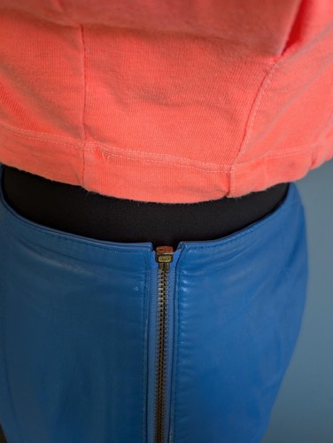 Vintage 80s Blue Leather Skirt, Retro Zipper Skirt - Picture 6 of 10