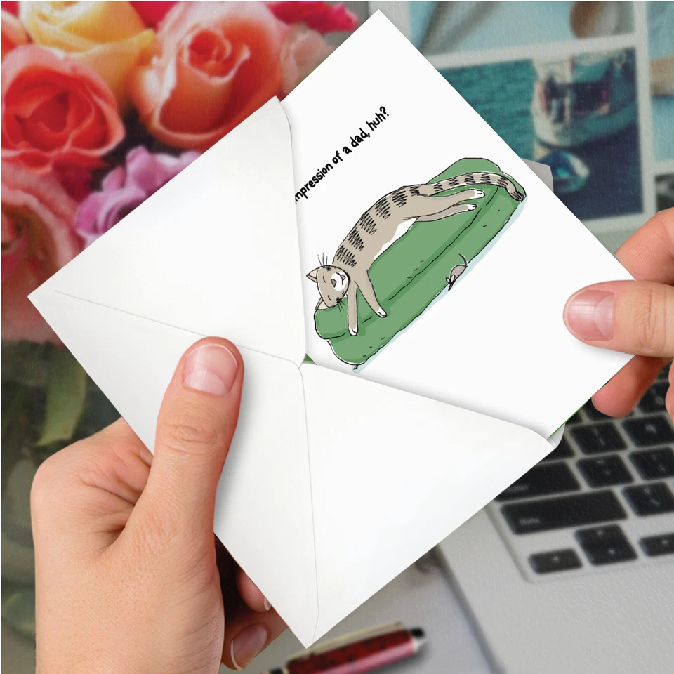 1 cartão engraçado de aniversário pai-impressão de pai pai gato-envelope, feito nos EUA - Imagem 4 de 4