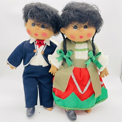 Vintage Cloth Doll Rubber Face Ethnic Mexican Boy Mariachi Girl