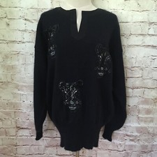 Vintage ESCADA MARGARET LEY Sweater Dark Blue Mohair Sequin Metallic Panther 38