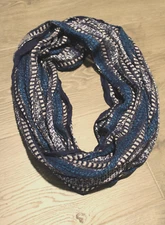 Infinity Accent Neck Scarf Gray Blue Black Silver Stripe Southwestern Boho 18x66