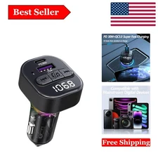 Car Bluetooth FM Transmitter with Type-C Charger, LED Light & Noise Cancellation