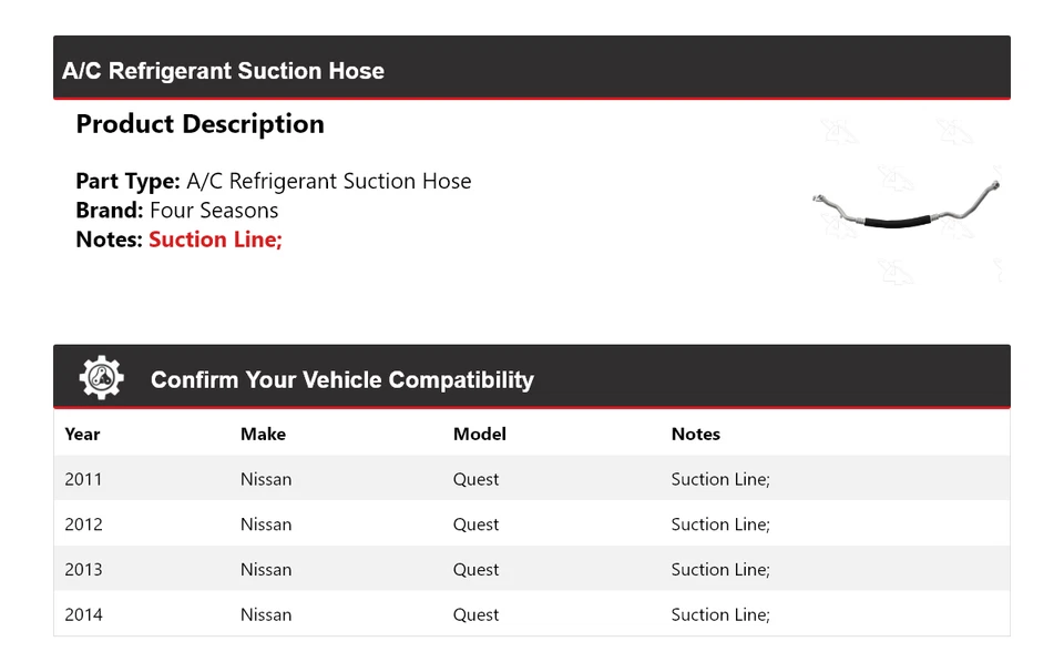 Manguera de succión de refrigerante aire acondicionado Nissan Quest 2011-2014 4 estaciones 2012 2013 Foto 2 de 4