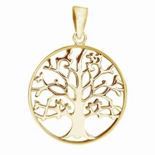 Branches Tree of Life 14K Yellow Gold Plated Silver Pendant Necklace For Women's
