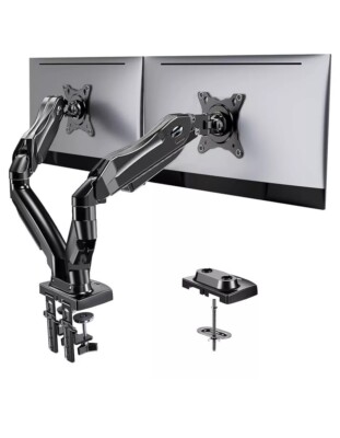 Dual Monitor Stand - Adjustable Spring Monitor Desk Mount Swivel Vesa Bracket 