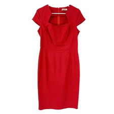 Grace Karin Red Sheath Dress Cutout Neckline Pencil Bodycon Sz L Back Zip Up