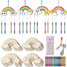 12 Stück Windspiel Bastelset Kinder, Regenbogen Holz Klangspiel Basteln Bastelha