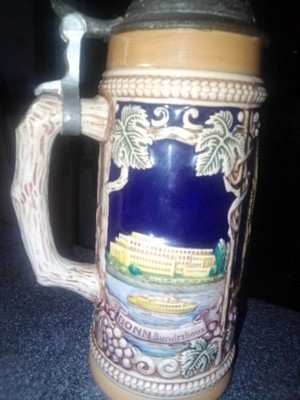 Triangle Gnome Mark Lidded Stein Bonn Bundeshaus Drachenfels Breweriana Germany