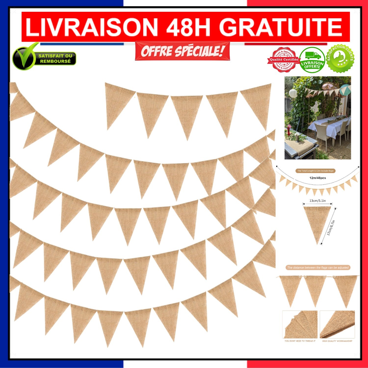 Décoration rustique en toile de jute amovible pour habiller un grand espace de 15m
