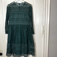 NWT ASOS Forest Green Premium Lace Mini Skater Dress Long Sleeves 6