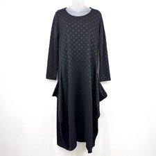 Bryn Walker Dress Women's M Black Dot Lagenlook Artsy Asymmetrical Maxi