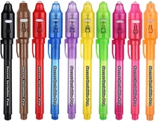 Invisible Ink Pen 10Pcs with UV Light Magic Marker for Secret Messages, Writing 