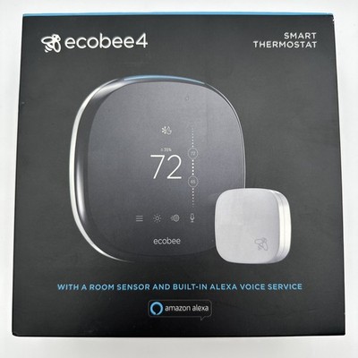 ecobee ecobee4 Smart Thermostat Room Sensor Alexa Voice Wi-Fi App Control Black