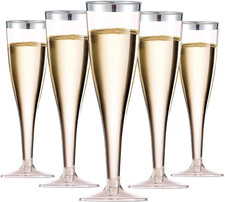 Champagnergläser Kunststoff 150ml mit Silberrand für Party, Hochzeit, Event