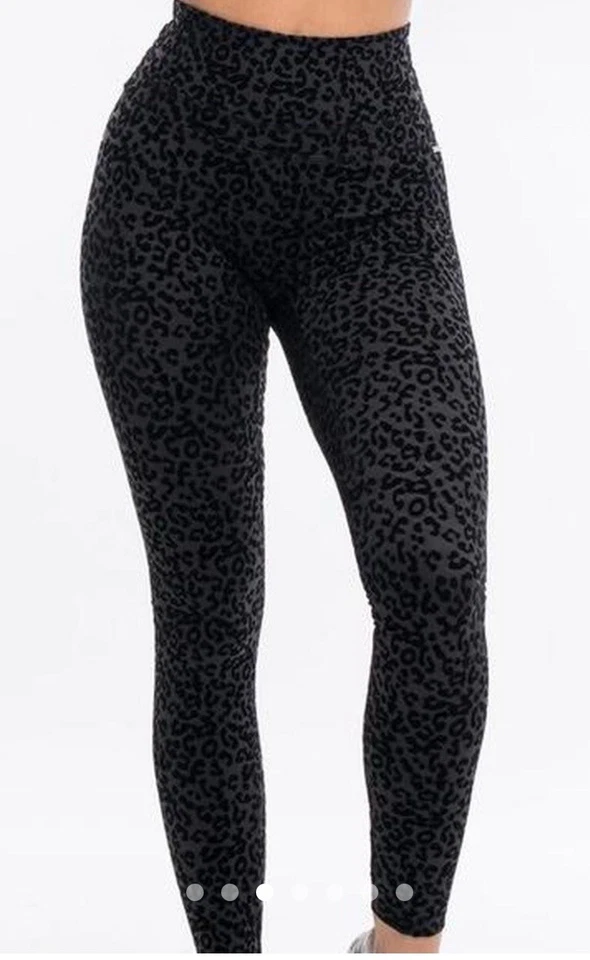 ECHT Womens Grey/Black Leggings Fuzzy Felt Leopard Print Size Medium - Image 3 of 4