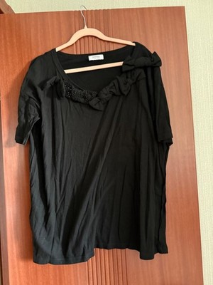 Sonia Rykiel Black Cotton Short Sleeve Embellishment Top Size L FREE US S/H