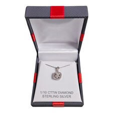 Sterling Silver Diamond Pendant Necklace 1/10 CT TW Cushion Halo 18" Chain NIB