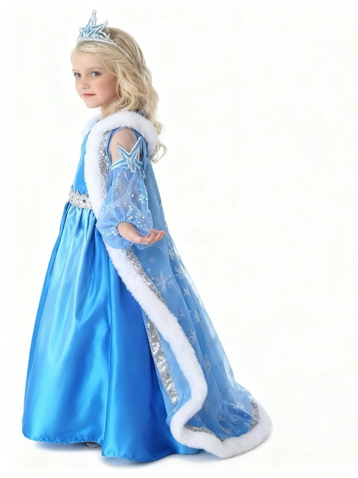 Vestito Costume Carnevale Elsa Vestito Bambina Principessa tg 130 (5-6 Anni) - Immagine 3 di 4