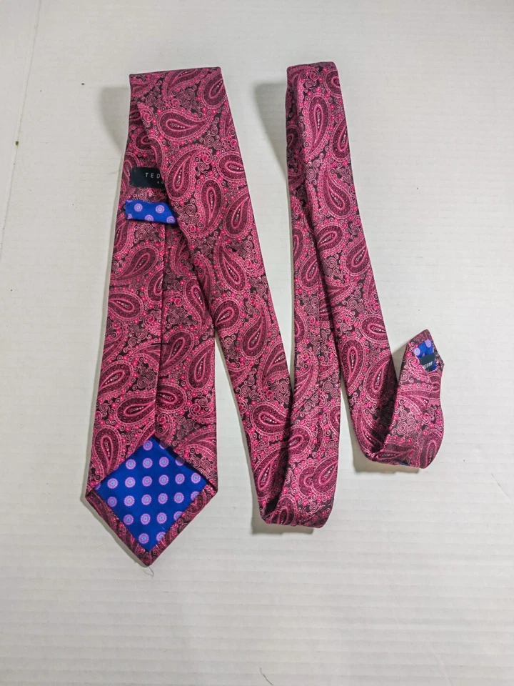Corbata de seda Ted Baker London rosa fucsia cachemira jacquard clásica 3,5" de ancho para hombre Foto 2 de 4