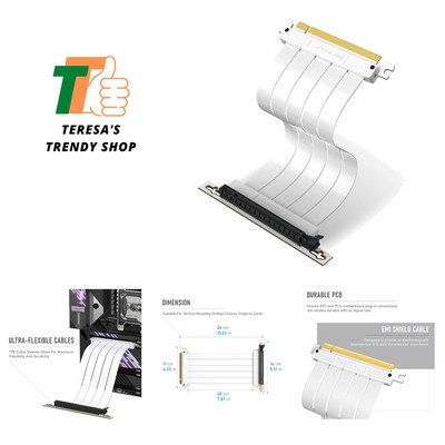 Flexible 7.87in PCIe 4.0 GPU Riser Cable with Right-Angle Connector   White