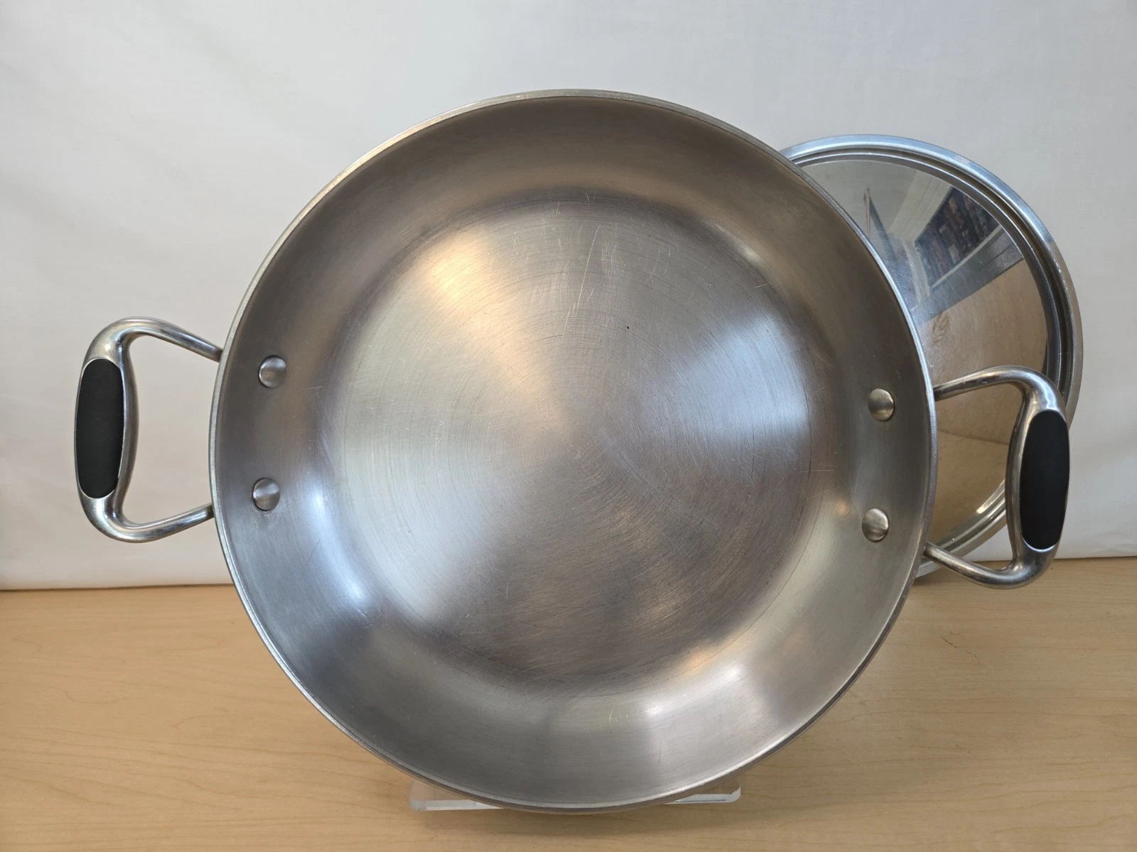 Vintage RK Real Kitchen 12" Fry Pan with lid, Stainless Steel w/ Copper Bottom