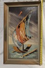 Painting Of Sailboat With Vibrant Abstract Sail by Fairchild. Mid Century Modern — photo 5