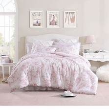 LAURA ASHLEY Delphine Mauve Pink Floral TWIN Cotton Comforter Set 2pc