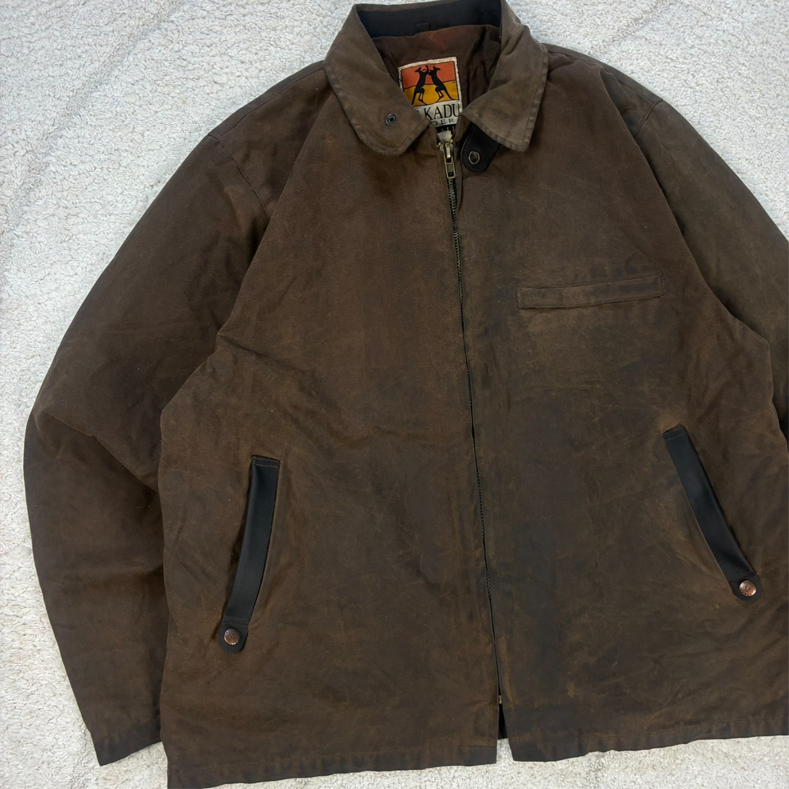 Vintage Kakadu Traders Australia 1990's Brown Cotton Sz Large Utility Wax Jacket image 3