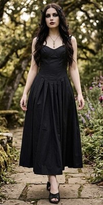 MICAS Sweetheart Neck Spaghetti Strap Faux Corset Pleated Black Midi Dress S