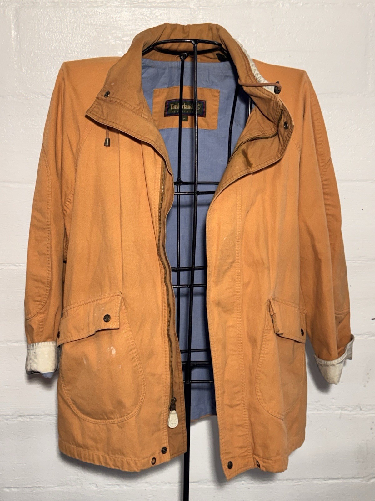 Rare VTG TIMBERLAND Weathergear Duck Canvas Field Utility Jacket 90s Orange SZ M
