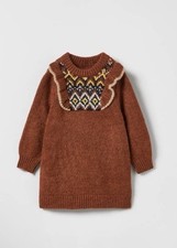 ZARA Brown Jacquard Knitted Long Sleeve Dress 4-5 Years Old