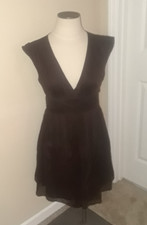 Ladies J. Crew Brown Deep V Neck 100% Silk Chiffon Sleeveless Dress Size 6