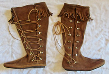 NEW Minnetonka 1772 Knee High Suede Moccasin Boots Fringe Lace Mens 8 /Woman 9.5