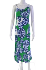 Rhode Womens Spaghetti Strap Square Neck Swirly Midi Dress Green White Size 6