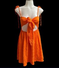 Shein, Women’s Orange Crop Top Peek A Boo Sexy Maxi Dress, XS tie Top & straps