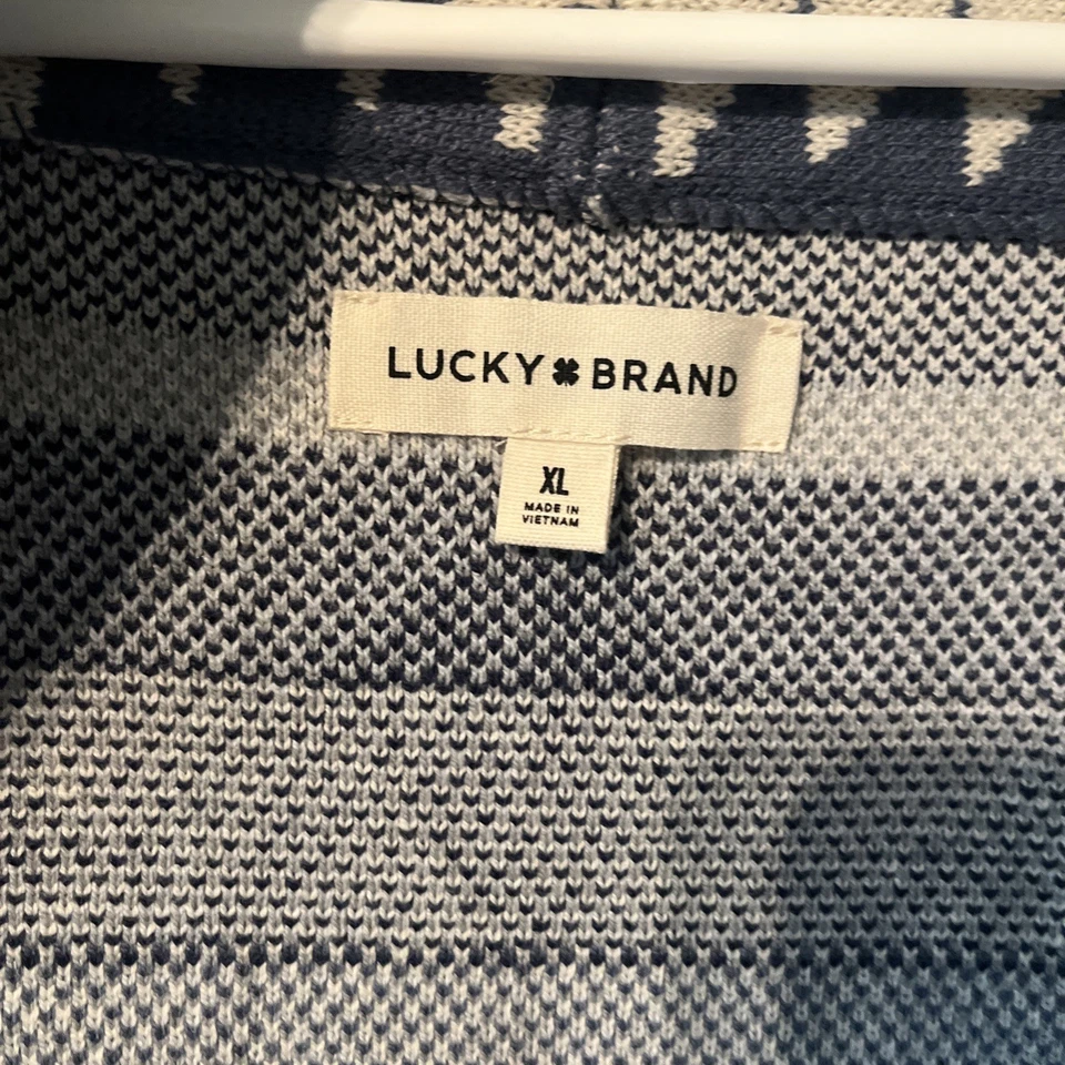 Women’s Lucky Brand XL Blue Cream Tribal Print Open Cardigan Sweater  - Image 3 of 4