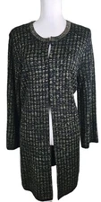 Kasper ~Woman Size XL~ Black/Gold Striped Print Long Sleeve Cardigan Wool Blend.
