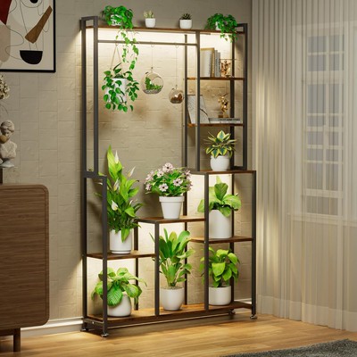 CODACE Plant Stand Indoor with Grow Light - 71 Inches Tall Shelf, Brown 